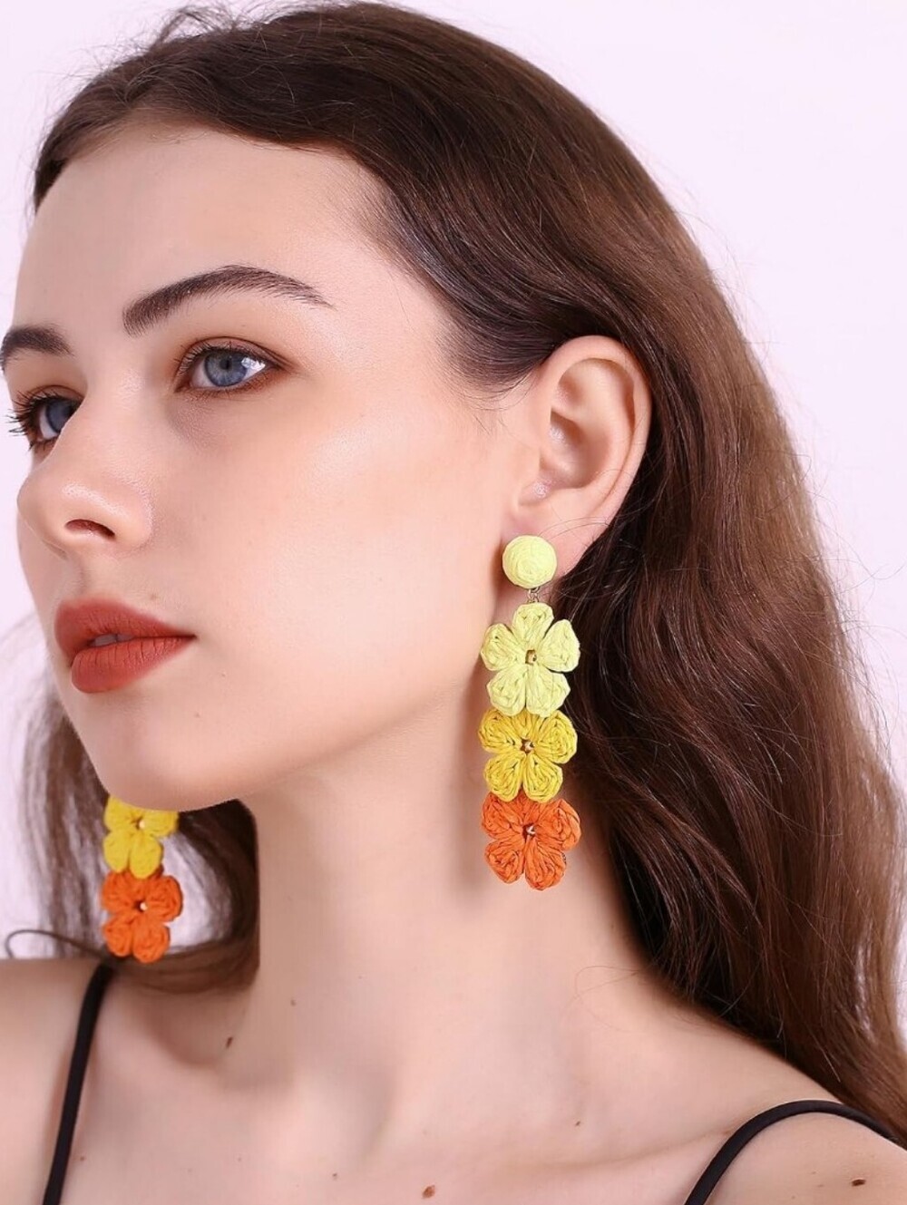 Handmade Yellow & Orange Floral Drop Earrings - Women Jewelry